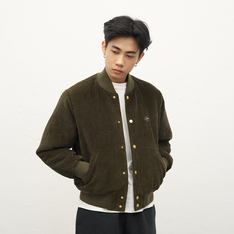 GOODLIVEABLE 灯芯绒美式刺绣百搭棒球服外套男夹棉加厚休闲外套