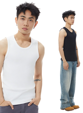 GOODLIVEABLE 美式复古显壮修身螺纹背心男健身运动街头无袖T恤潮