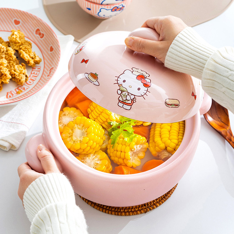 HelloKitty卡通砂锅煲耐高温家用陶瓷煲汤砂锅燃气灶通用炖汤煮粥