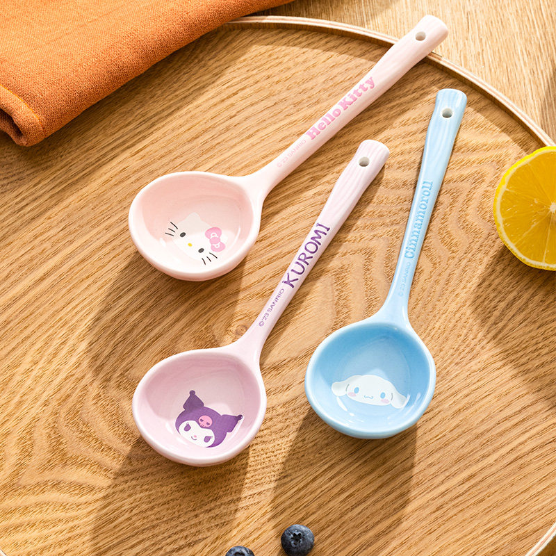 古杰士三丽鸥陶瓷人鱼长柄勺子儿童专用可爱汤匙卡通家用喝汤勺