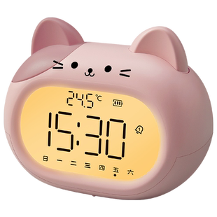 儿童智能闹钟2026新款学生专用起床神器女孩猫咪网红电子闹铃时钟