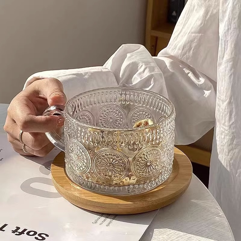 微波炉专用早餐杯冲泡藕粉杯子勺子燕麦片米糊耐高温带把手玻璃碗
