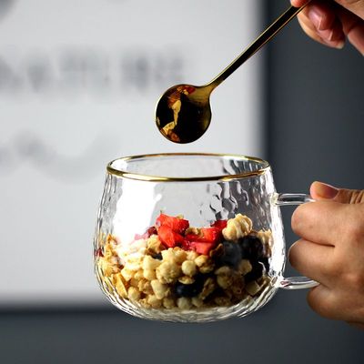 高硼硅玻璃杯耐热防爆耐高温早餐杯带盖勺牛奶杯家用咖啡杯水杯