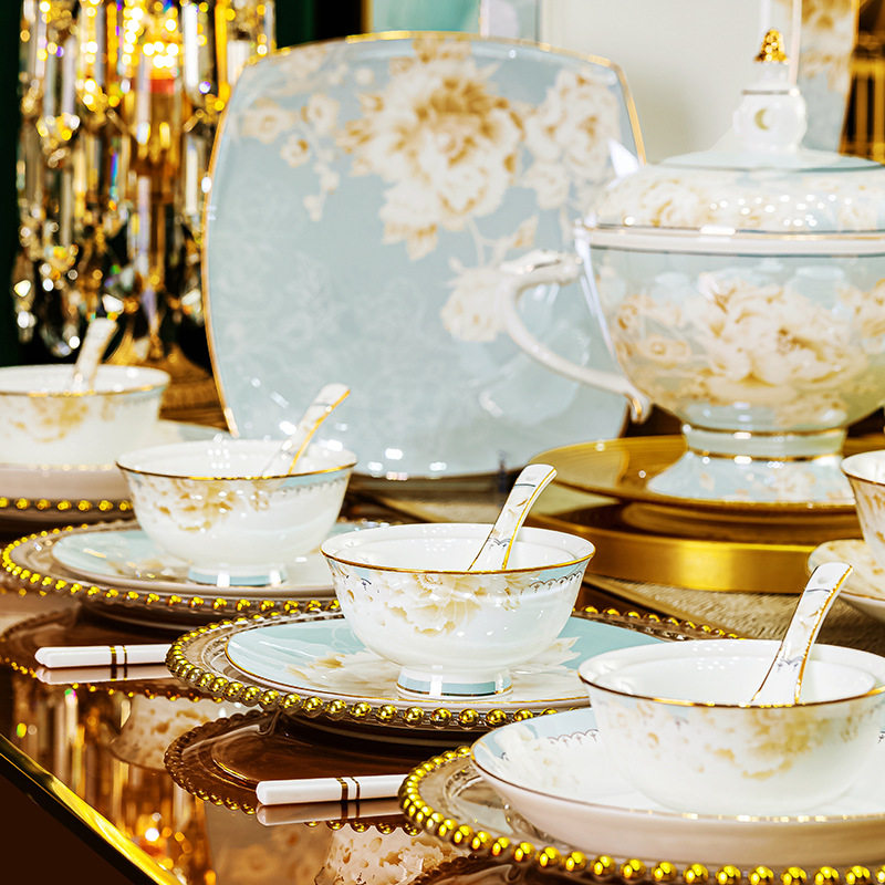 骨瓷餐具碗碟套装礼品景德镇制陶瓷碗盘筷子组合全套家用轻奢复古,餐饮具,碗,淘宝优惠券,粉丝福利购,淘宝优惠卷