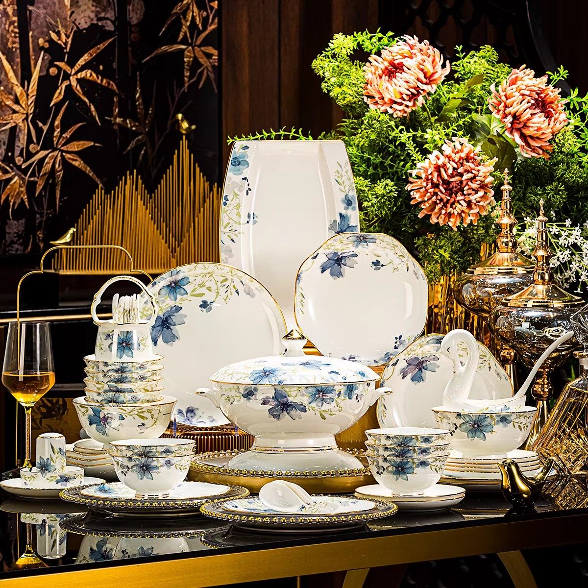 景德镇陶瓷碗碟套装家用餐具高端中式轻奢餐具乔迁新居碗筷盘子,餐饮具,碗,淘宝优惠券,粉丝福利购,淘宝优惠卷