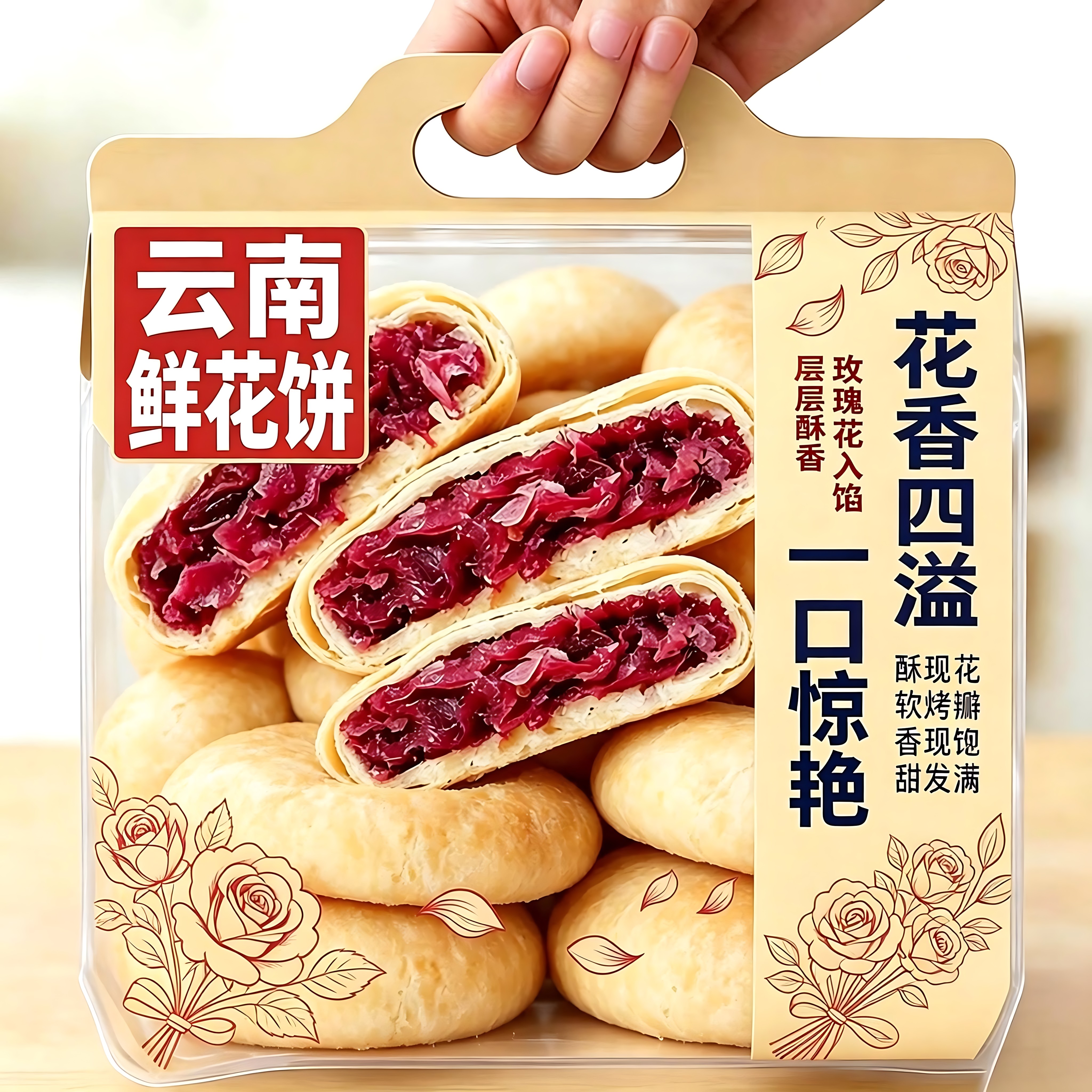 正宗云南鲜花饼老字号官方旗舰店玫瑰现烤茉莉传统特产糕点心零食