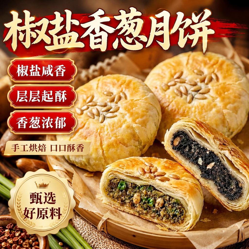 宁海施季椒盐酥饼正宗月饼椒盐香葱月饼浙江特产中秋苏式酥皮现烤