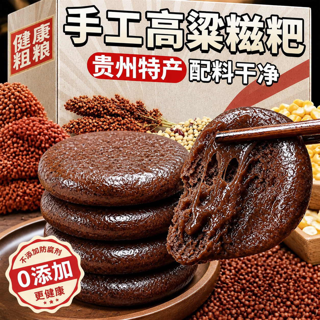 高粱糍粑湖南农家特产手工自制杂粮糯米粑粑原味年糕粗粮早餐速食