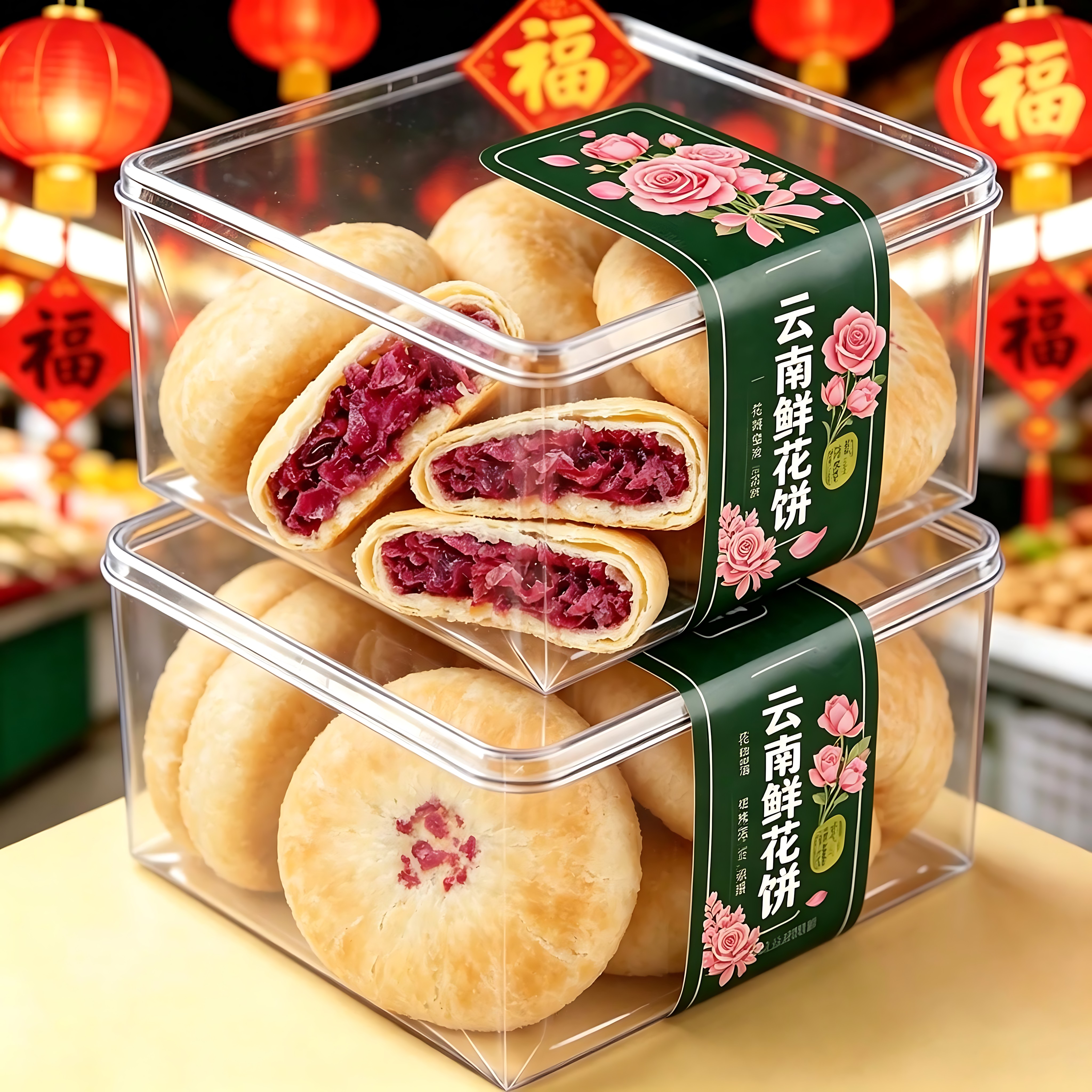 正宗云南鲜花饼老字号官方旗舰店玫瑰现烤茉莉传统特产糕点心零食