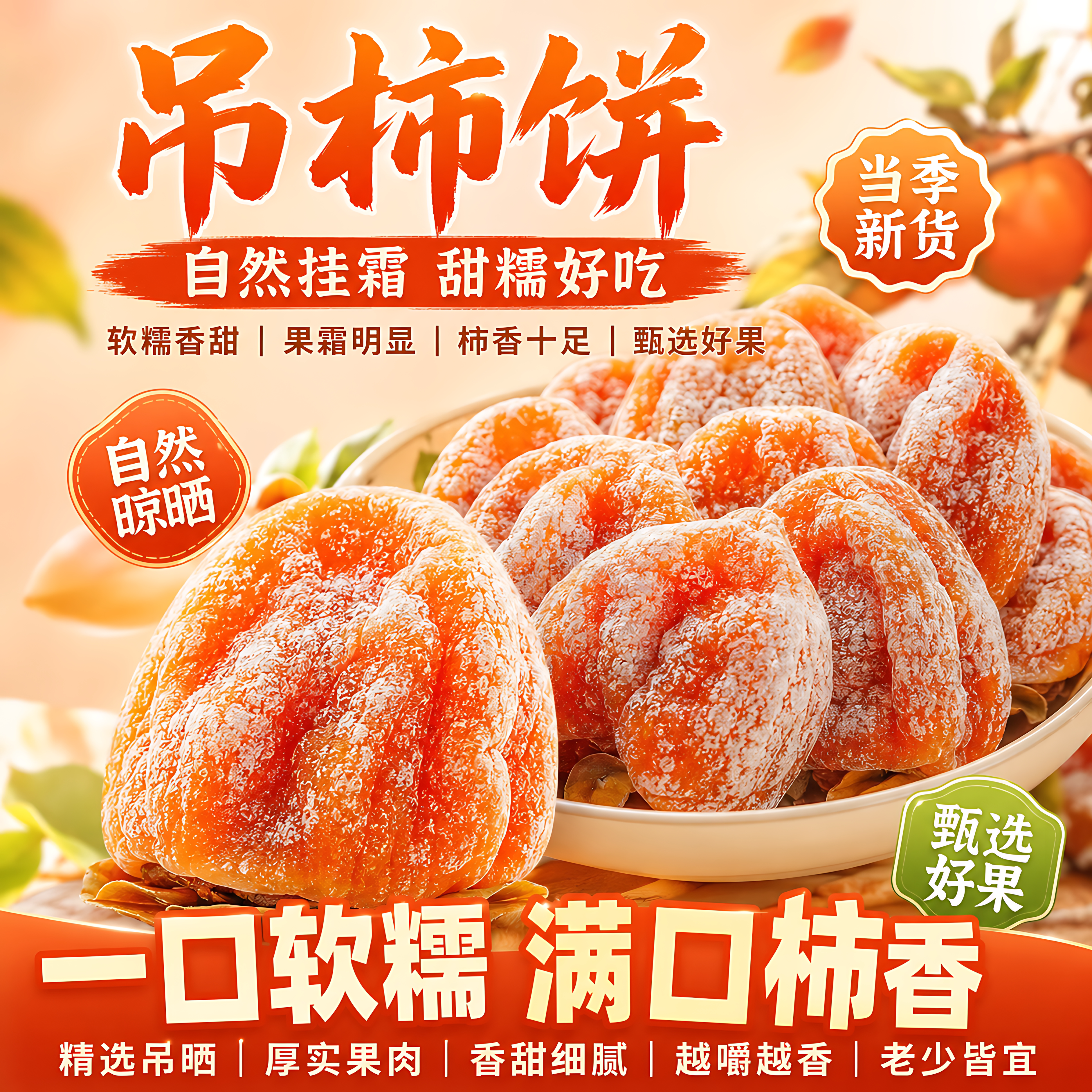 富平流心圆柿子5斤装陕西特产吊柿饼好吃新鲜柿饼老式干当季整箱
