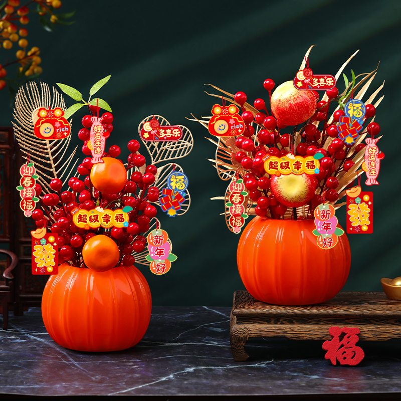 新年装饰福桶摆件2026马年发财果