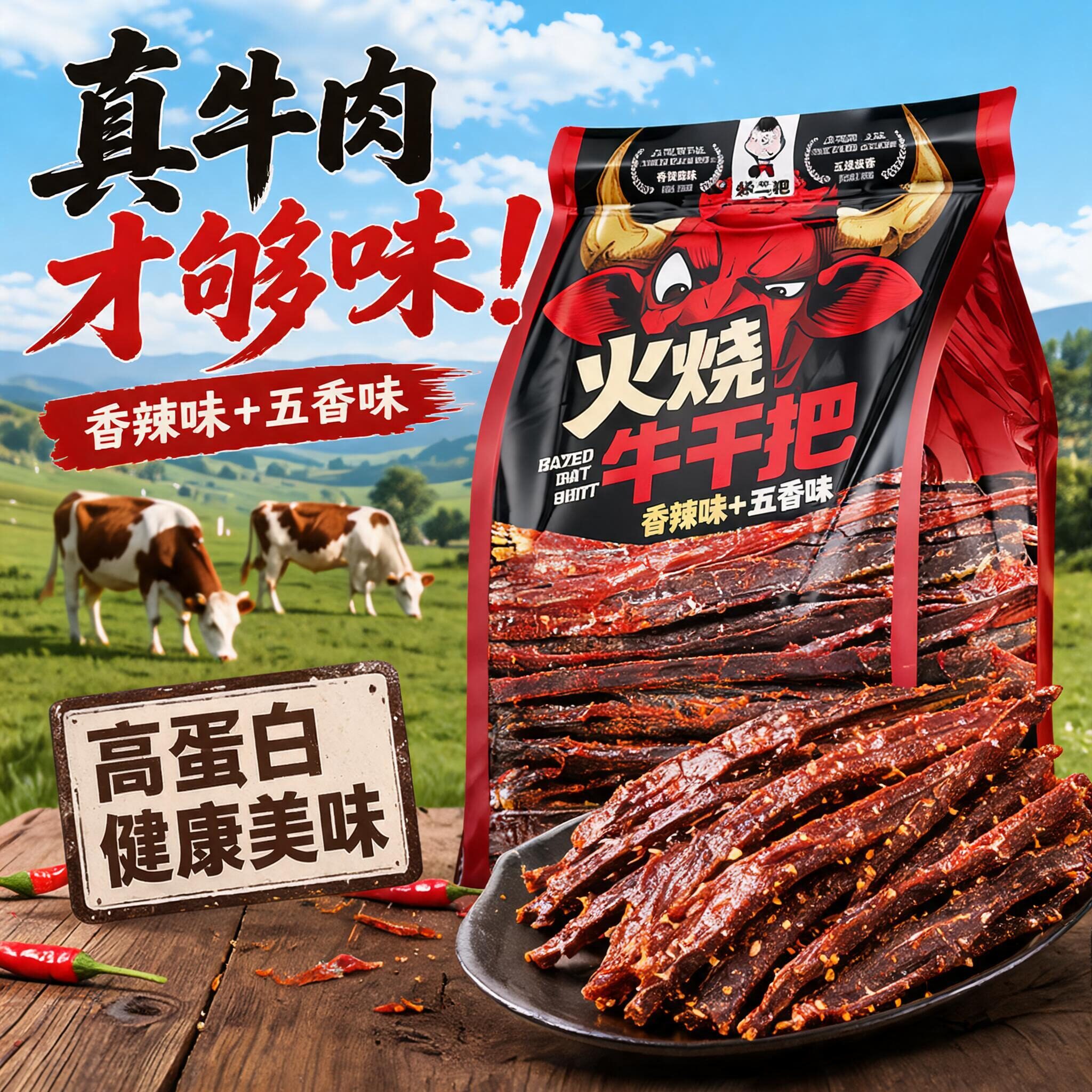 冠军推荐云南香辣火烧干巴官方旗舰店牛肉干条手撕解馋高蛋白零食