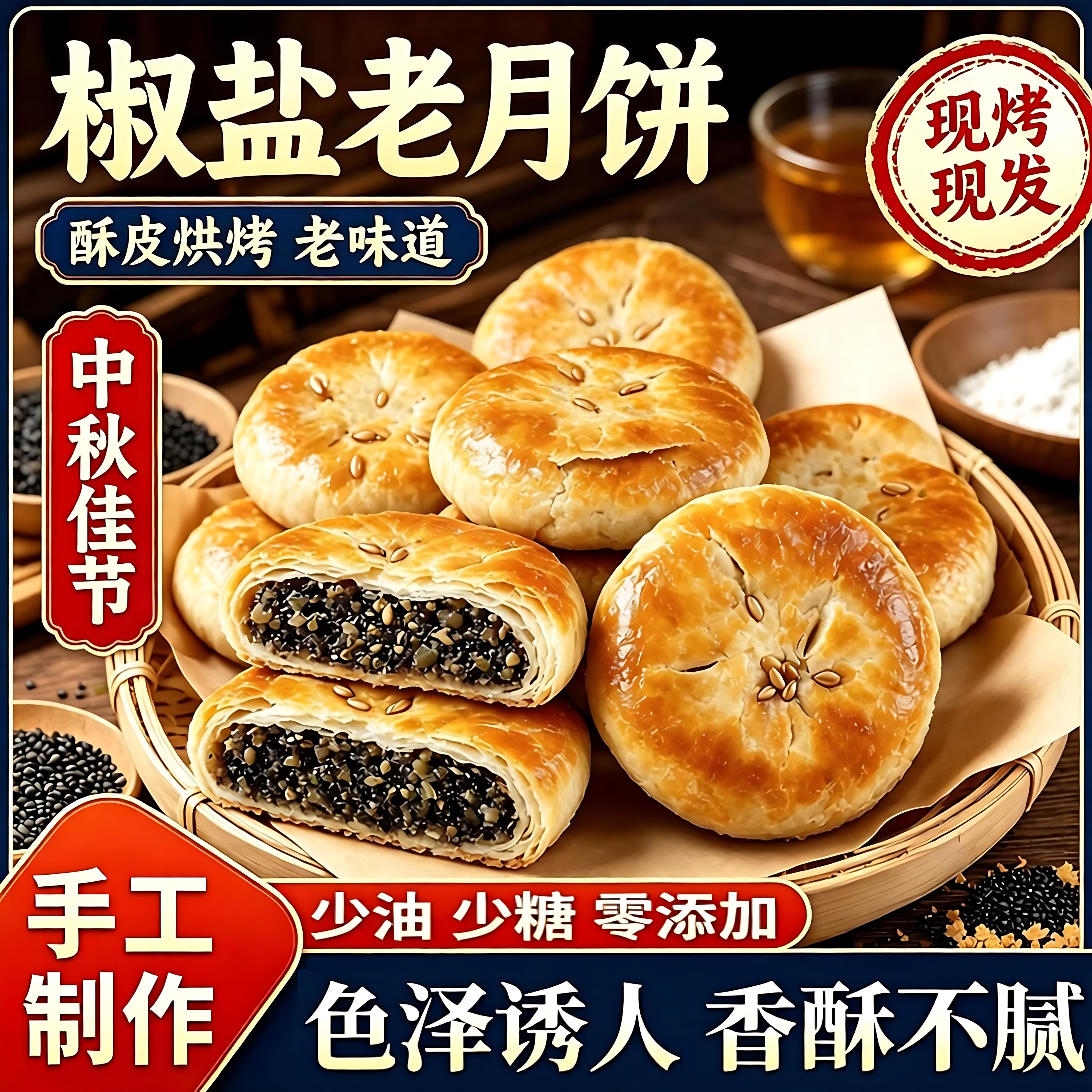 正宗宁波特产椒盐香葱酥皮月饼传统手工苏式中秋糕点葱香净素酥饼