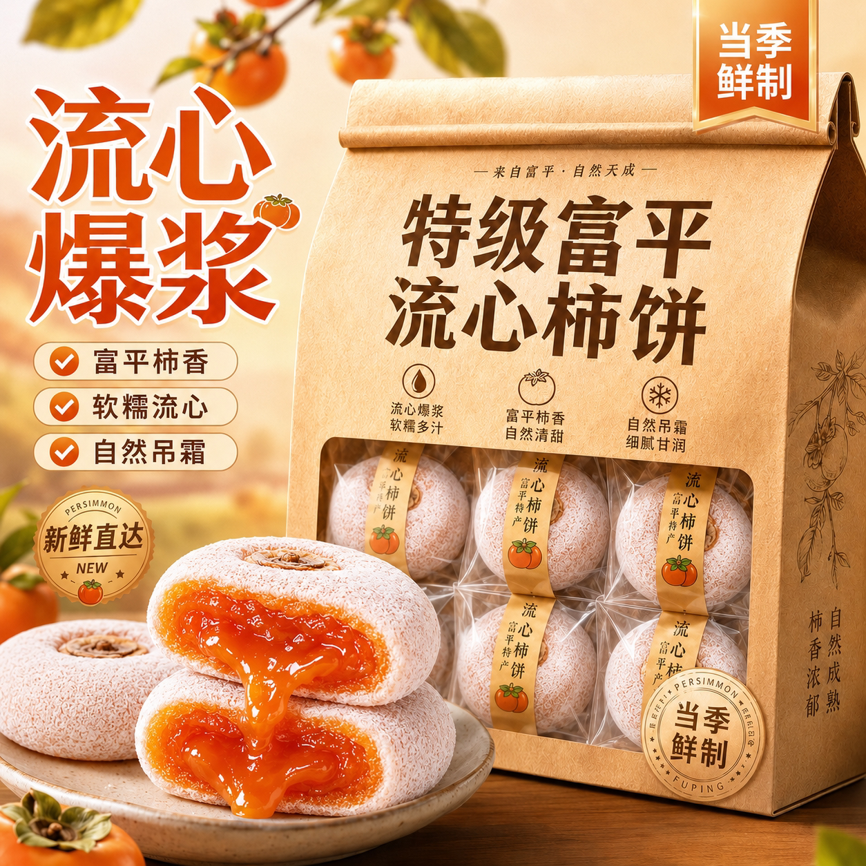 富平柿饼陕西官方旗舰店流心独立包装5斤老式干无添加特级吊柿子