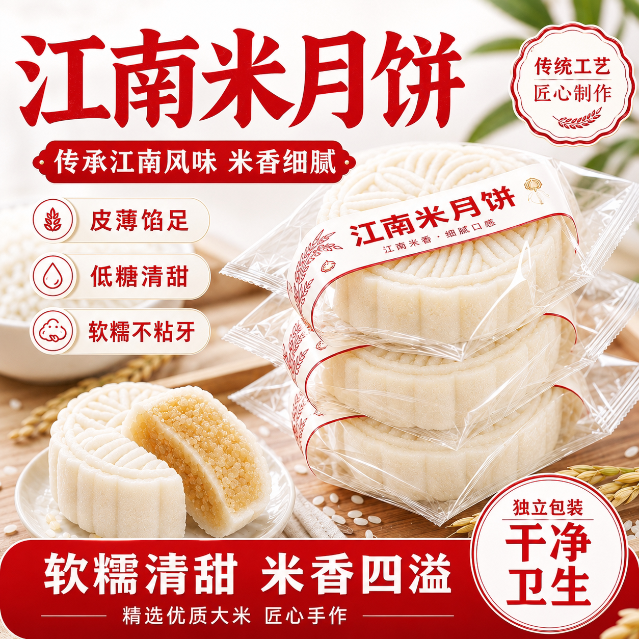 米月饼黑芝麻黑豆沙咸蛋黄糯米皮月饼早餐下午茶点糕点米糕饼零食