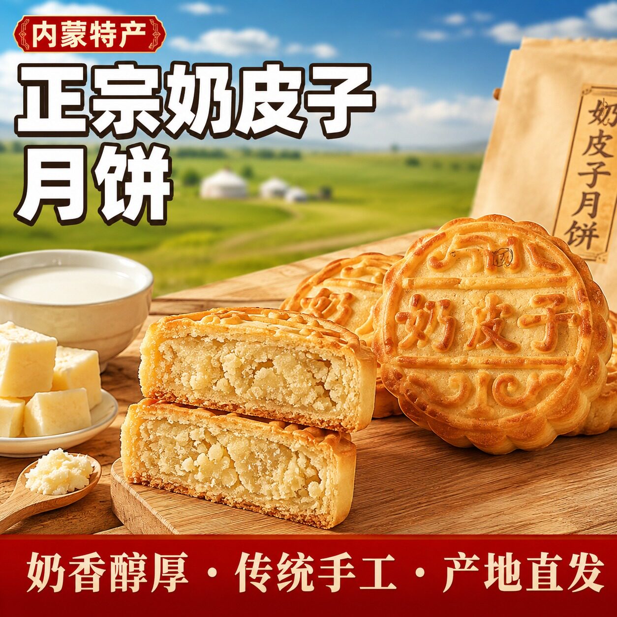 新疆奶皮子月饼官方旗舰店内蒙古特产奶酪零食手工老式奶豆腐中秋