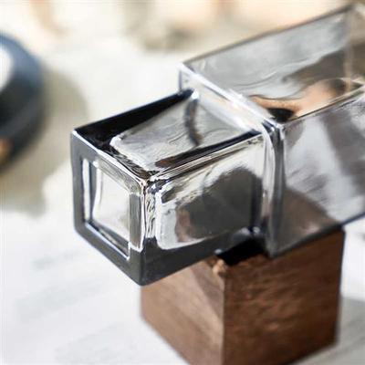 复古玻璃花瓶木质底座创意轻奢北欧水养鲜花客厅餐桌插花装饰摆件