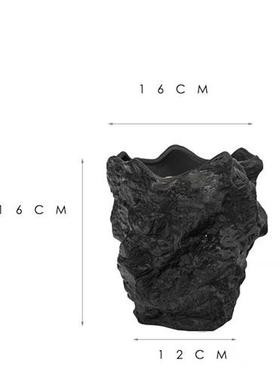 本木庐舍丨不规则黑色系陶盆 侘寂风褶皱花盆异形陶瓷盆