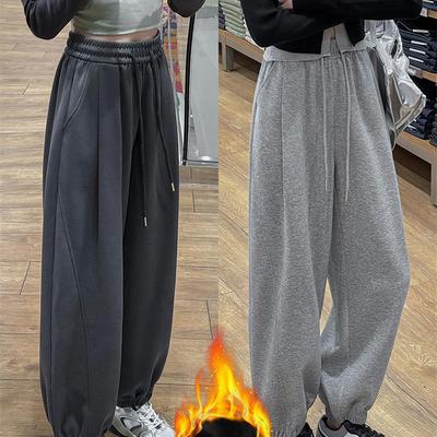 加绒束脚运动裤女秋冬季2025新款高腰宽松显瘦休闲小个子美式卫裤