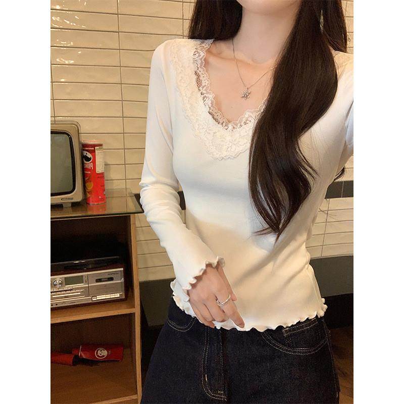 实拍1*1螺纹德绒230G长袖t恤女装春秋薄修身打底衫V领韩版上衣