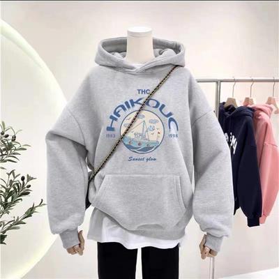 秋冬新款2025加绒加厚连帽纯棉卫衣女宽松韩版中长款情侣外套休闲