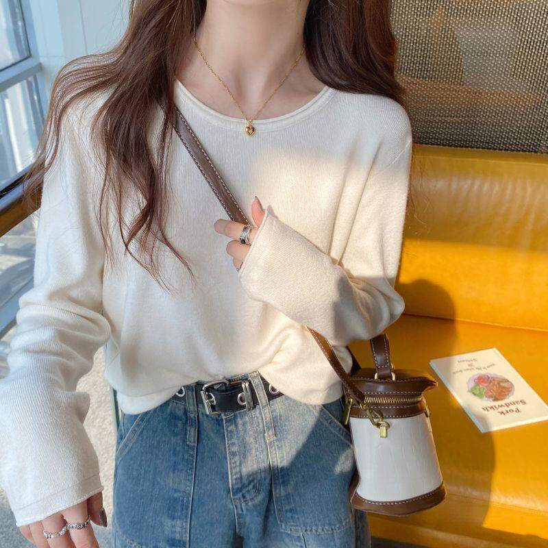 打底衫女2025新款早秋白色长袖内搭针织薄款圆领毛衣秋冬穿搭上衣