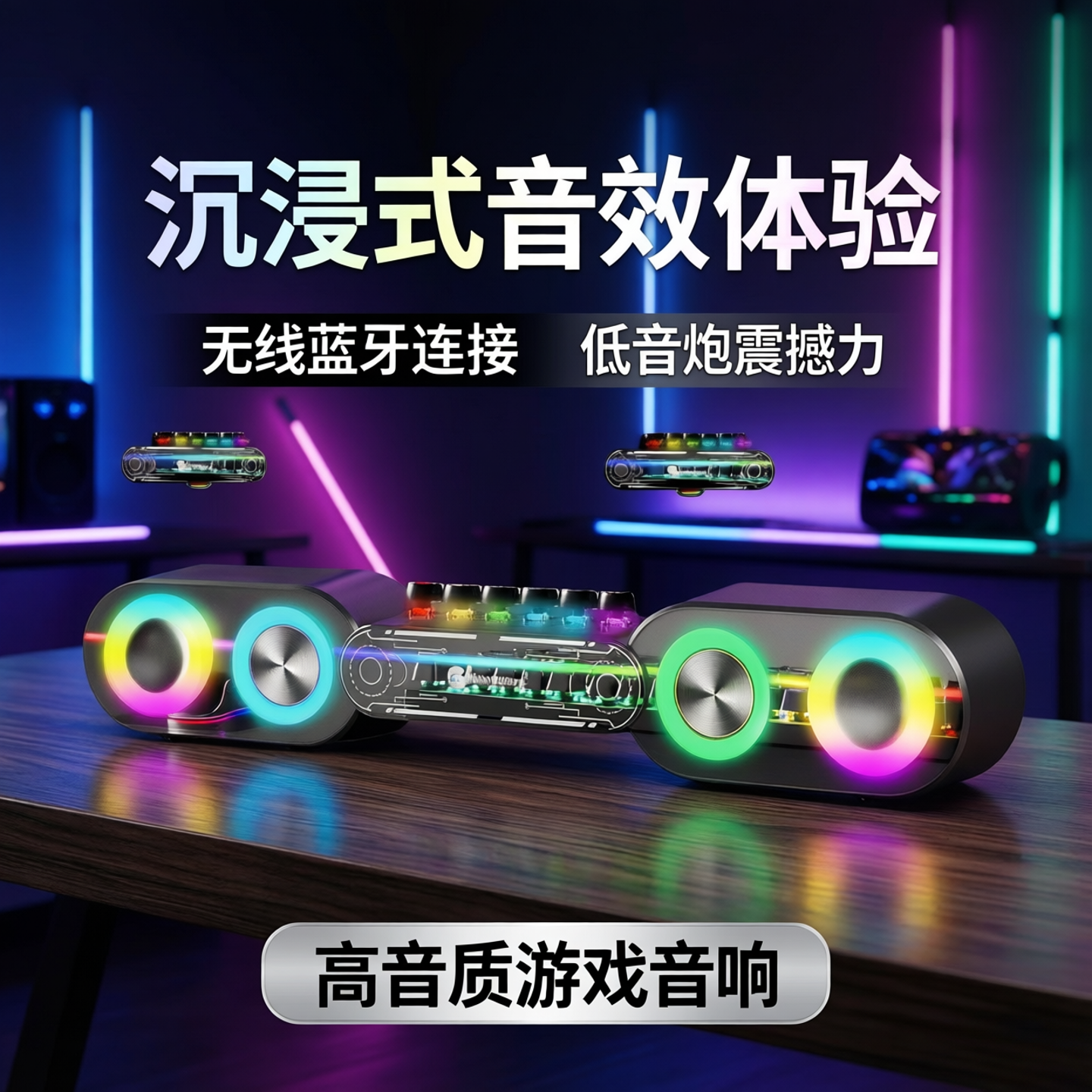 无线蓝牙音箱电脑笔记本桌面台式家用高音质低音炮氛围灯游戏音响