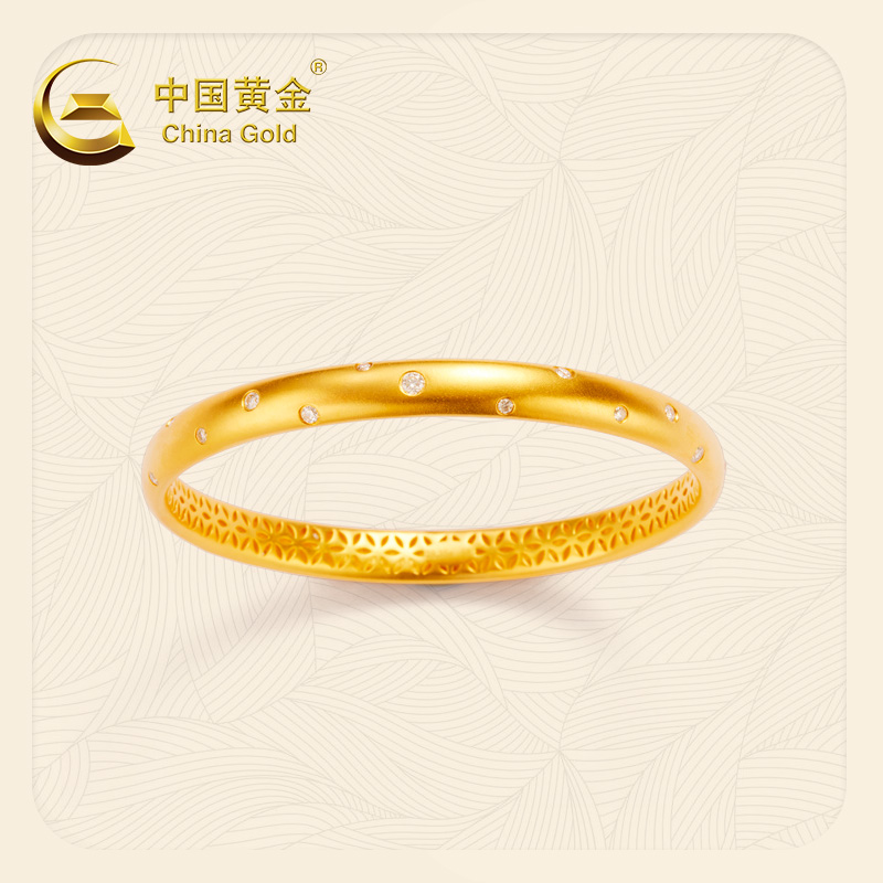 【摩登金韵】中国黄金编织纹满天点钻黄金手镯足金999节日送女友