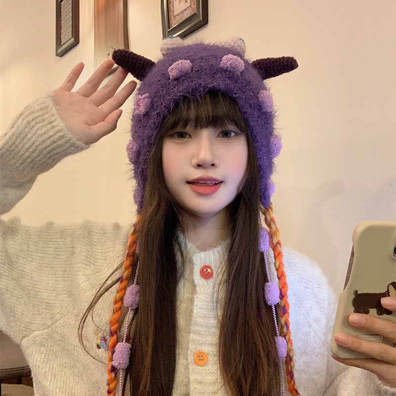 小众毛绒针织帽出游逛街大头显小