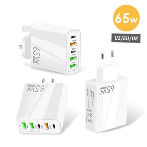 PD 65W 3USB TypeC quick charge adapter charger plug