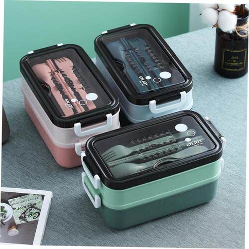 Double layered lunch box, microwave oven, student lunchbox