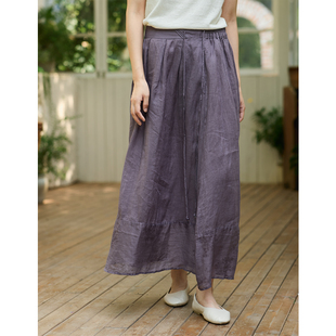 无色无味夏季新款宽松苎麻半身裙宽松轻质垂感中长款高腰半身裙