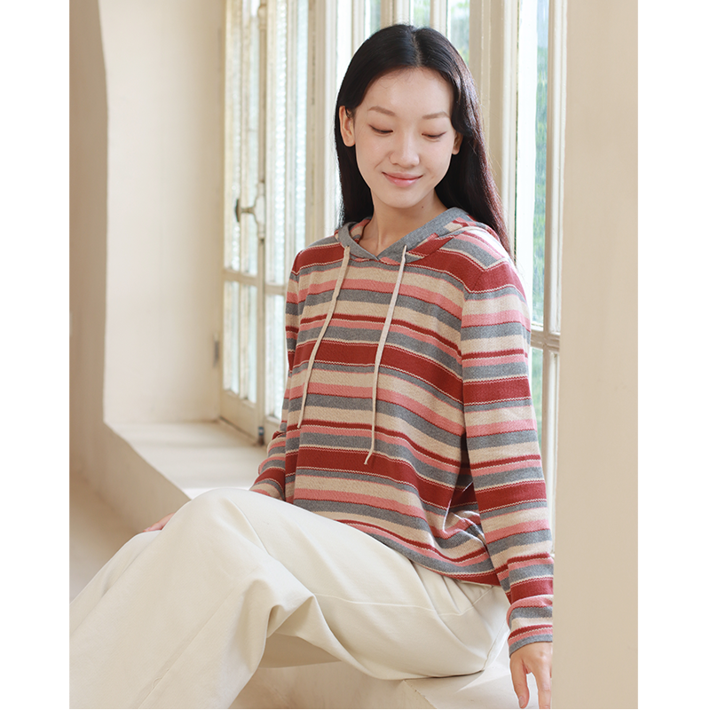 无色无味棉连帽针织套头编织衫女