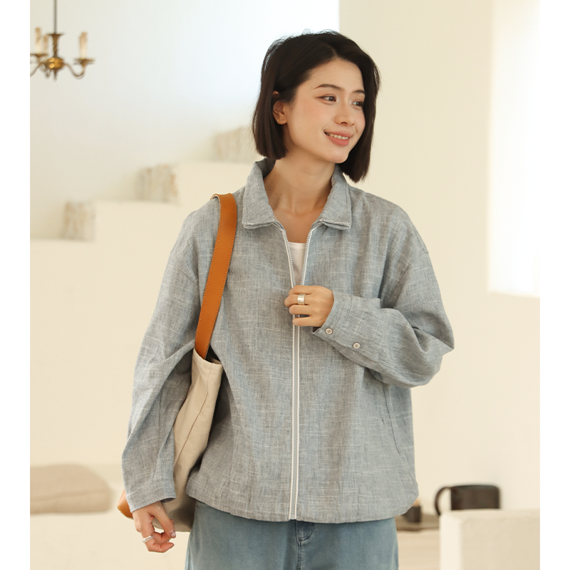 无色无味新款亚麻棉休闲翻领外套