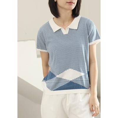 无色无味纯棉蓝白条纹编织衫