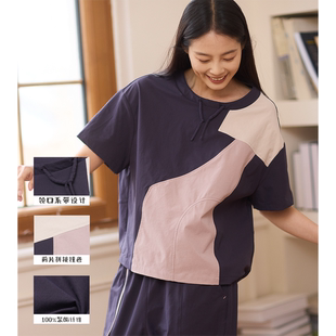 无色无味 圆领T恤女 逃跑计划 针织弹力运动休闲拼接撞色短袖