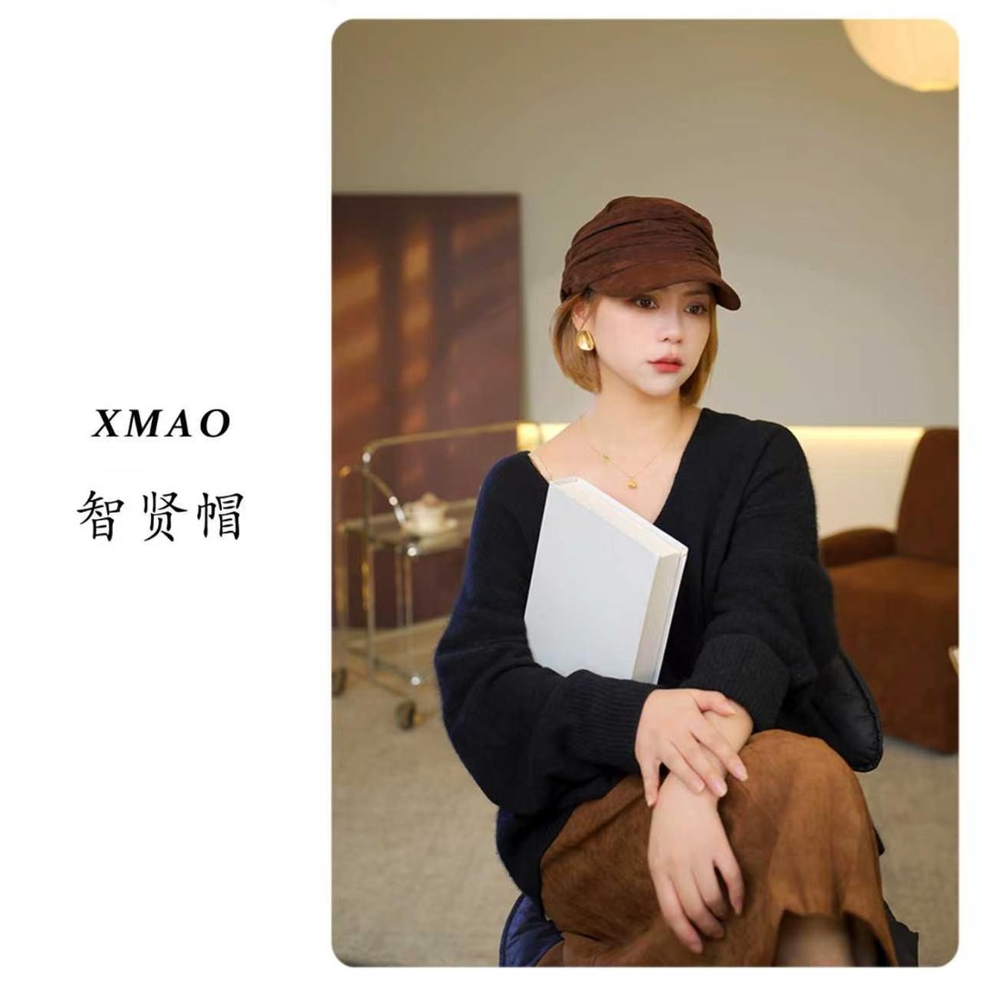 李小玉帽子韩系复古麂皮绒智贤帽马术帽女高级感文艺显脸小智贤帽