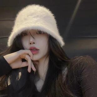 盖个帽儿帽子女秋冬韩版2025新款显脸小兔毛水桶渔夫盆帽大头围女