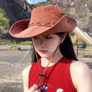 孙影熙西部牛仔帽辣妹登山帽美式复古露营帽女户外遮阳帽渔夫帽子