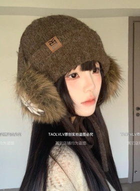 【可拆卸一帽多戴】桃绿绿新款针织护耳帽女秋冬保暖护耳耳包帽子
