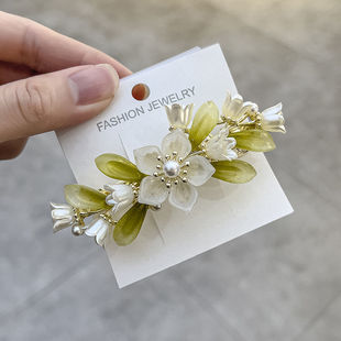 古风气质珍珠发夹夏季 铃兰花朵网红顶夹头饰 高级感弹簧夹2022新款