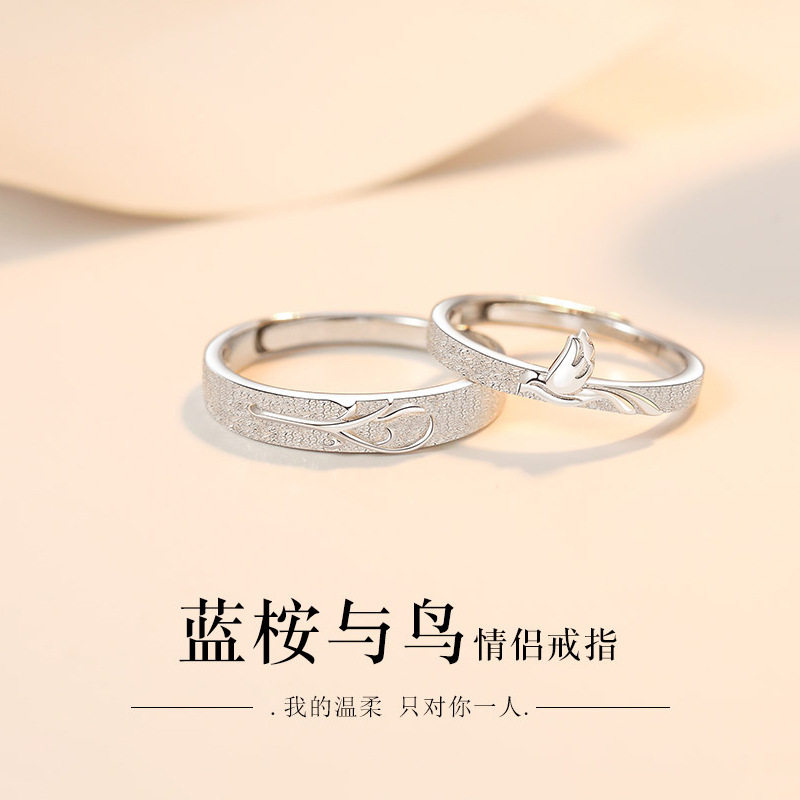 蓝桉与鸟情侣戒指男女一对创意情人节生日礼物潮流个性开口对戒
