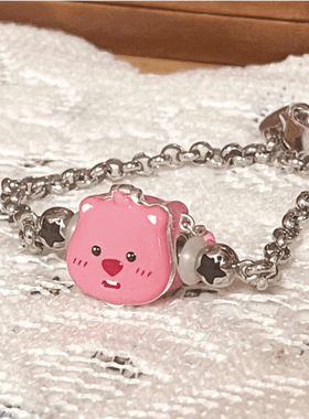 可爱小海狸露比情侣女生手串粉色手链小众设计感串珠女个性手链