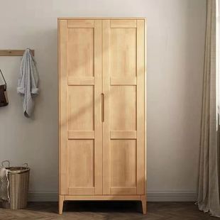 现代简约北欧实木衣柜两门衣柜简易日式 公寓出租房小户型卧室家具