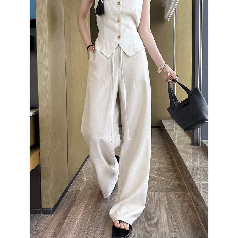 松弛老钱亚麻裤子女夏薄款防晒透气凉凉裤休闲垂感慵懒拖地阔腿裤,女装/女士精品,休闲裤,淘宝优惠券,粉丝福利购,淘宝优惠卷