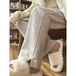 休闲加厚毛呢裤 人字纹加绒阔腿裤 羊毛直筒裤 高腰窄版 女春秋冬新款