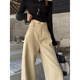 宽松休闲直筒裤 卡其色羊毛阔腿裤 高腰垂感西装 裤 女2025春秋季 新款