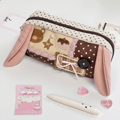 韩系兔耳波点大容量学生铅笔盒