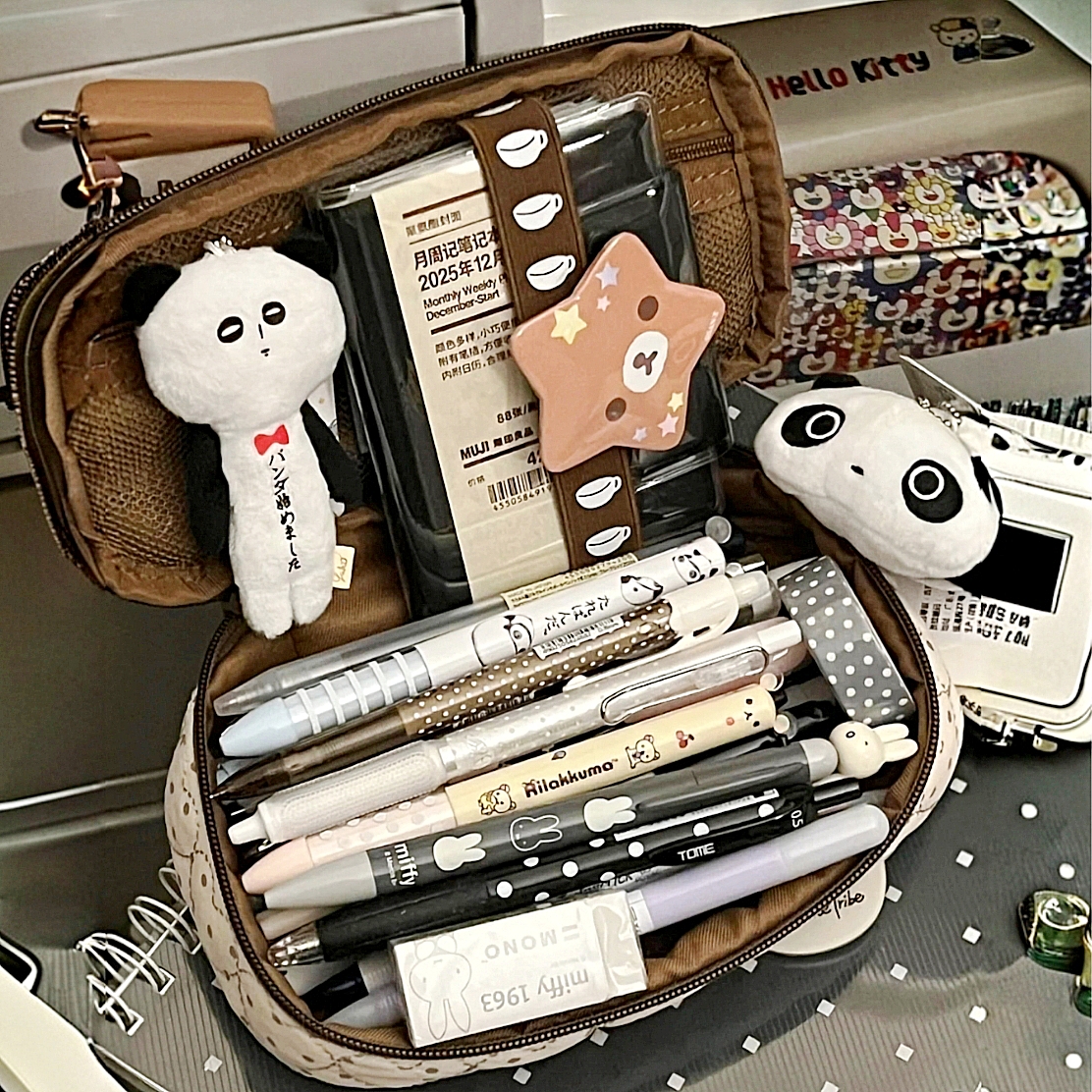 复古波点爱心手提式笔袋