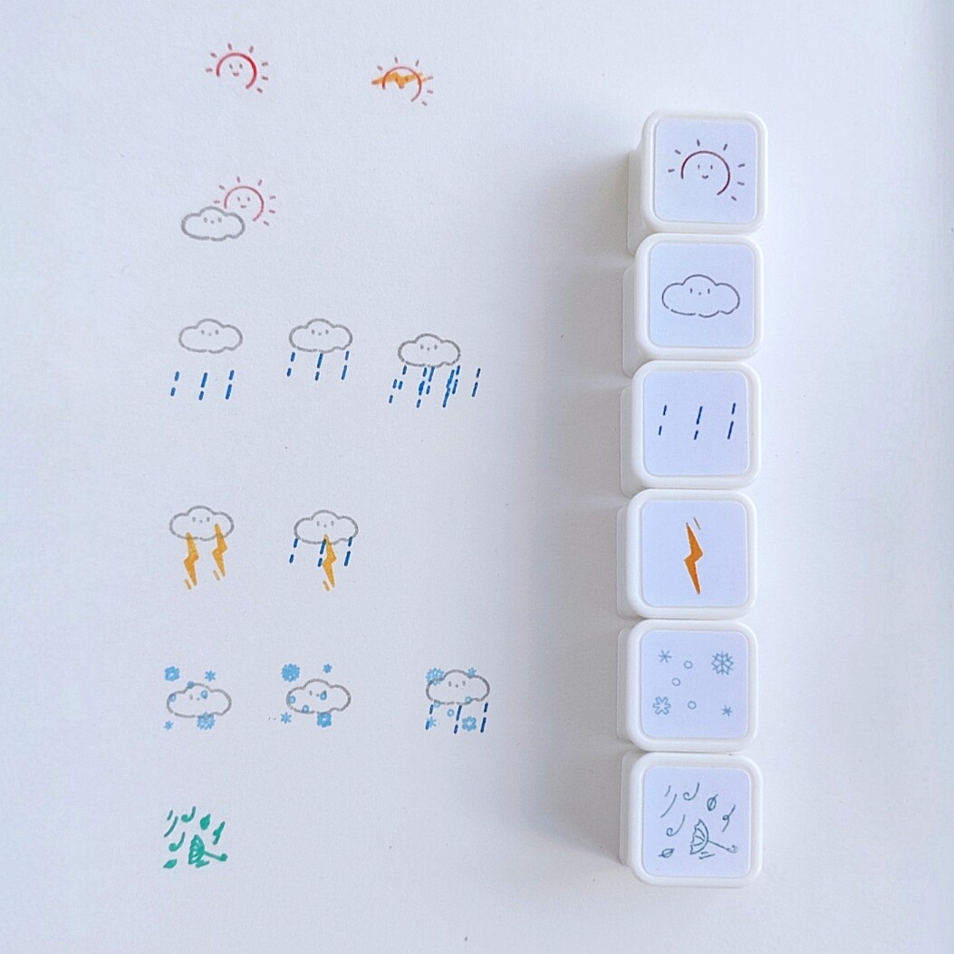 天气六联叠色印章高颜值学生手账diy素材装饰图章迷你可拆卸印章,模玩/动漫/周边/娃圈三坑/桌游,动漫挂件/文具,淘宝优惠券,粉丝福利购,淘宝优惠卷